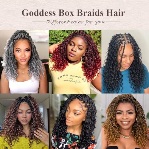 Goddess Box Braids Crochet Hair 10 Inch Bohemian Box Braids Crochet Hair with Curly Ends Boho 3X Synthetic Crochet Braiding Hair for Women (7 pack, 1b#)