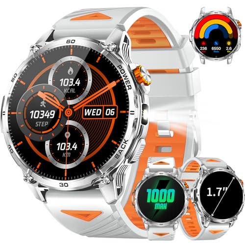 Image of Military Smart Watches for Men with 1000mAH Battery, 1.7 inch HD Sports Smartwatch with Flashlight /Bluetooth Call /Heart Rate /SpO2 /Sleep Monitor, Fitness Tracker for iPhone /Android Phones