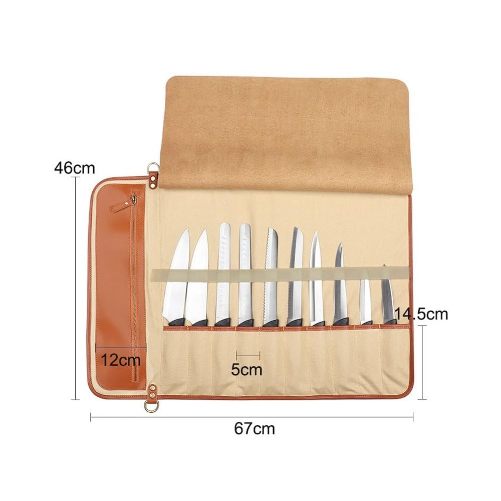 Bolsa Enrollable for Cuchillos, 10 Ranuras for Cuchillos, Funda Protectora, Bolsa Enrollable de Cuero portátil, Estuche de Chef for Acampar o Trabajar.(Brown)