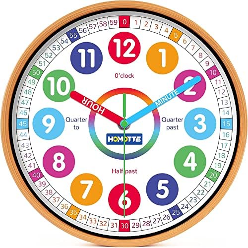 Kids Wall Clock for Bedroom, 10 Inch Round Multi-Colored Learning Clock, Children’s Silent Analog Non-Ticking Educational Wall Clock for Boys and Girls Classroom Home Decor
