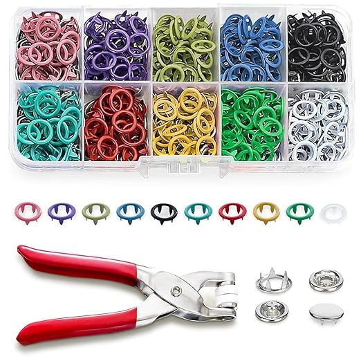 Color Snap Kit 200 Sets Metal Snap Buttons with Fastener Pliers Press Tool Kit, 10 ...
