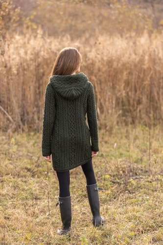 Image of SAOL Ladies Irish Aran Zip Cardigan - 100% Merino Wool Coat with Pockets and Hood, Made in Ireland