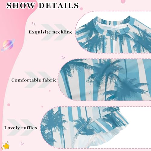 Tropical Palm Trees Stripe Girls Long Sleeve Swimsuit UPF 50+ Rashguard Swimwear One Piece Bathing Suit 212176663