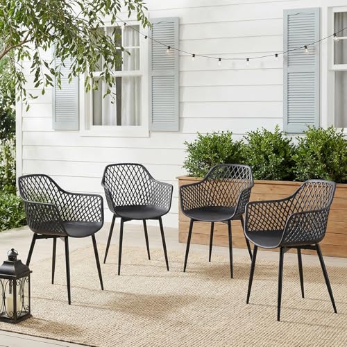 buybyroom Chaise de Jardin Exterieur, Lot de 4 Chaise Plastique avec Accoudoir et Pied en Métal, Fauteuil Jardin Exterieur pour Terrasse, Balcon, Salle a Manger, Salon,...