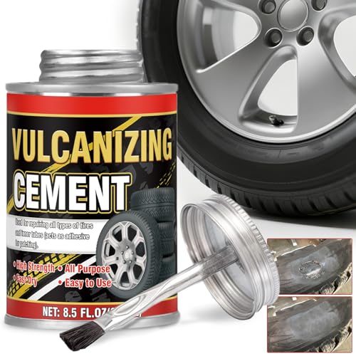 Chemical Vulcanizing Cement 8.5 Oz, All Purpose Tire Repair Glue, Fast-Drying Rubber Cement Glue with Brush, Tire Glues Sidewall, Waterproof Bead Sealer for Tires for Car, Motorcycle, Bike