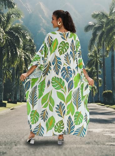 Image of Yanziliu Kaftan Dress for Women,Plus Size Hawaiian Batwing Sleeve Beach Cover Up Summer Swimsuit Dresses