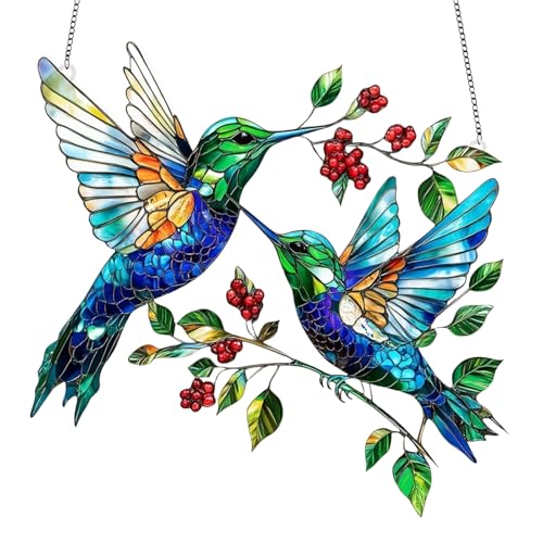 LUMOOM Hängende Fensterdeko, Sonnenfänger, Vogel-Anhänger aus Acryl, Fensterdeko Hängend Modern, Kolibri-Sonnenfänger, Suncatcher, Frühlingsdeko zum Aufhängen Fensterbehang Fenster Türen Deko (Blau)