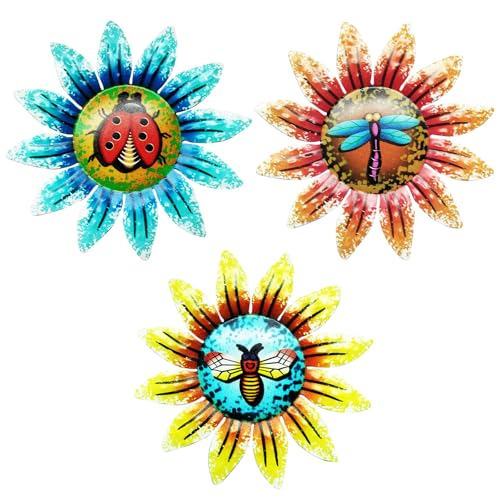 3PCS Pared de Sunflower de Metal,Decoración de Pared de Colibrí de Metal para Balcón Patio Porche Dormitorio Jardín Colgantes de Cerca Césped Patio Escultura