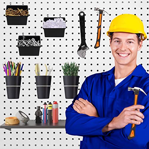 CIOUYAOS 6 Sets Lochwand Zubehör Pegboard Box Cup mit Haken und 10pcs Ringe, Stecktafel Werkzeugregal Tools Organizer Storage für Garage Werkbank Hobby Craft Room Home Büro Küche Zubehör