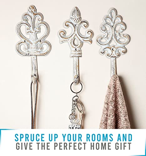 Comfify Shabby Chic Cast Iron Decorative Wall Mounted Hooks - Rustic White - Antique - French Country Charm - Large Decorative Hanging Hooks - Set Of 3 - Screws And Anchors For Mounting Included #TOP2