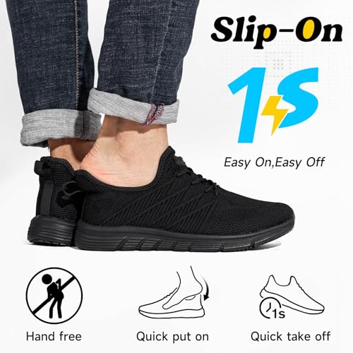 Non Slip Work Shoes for Women Slip On Sneakers Water Resistant Shoe Slip Resistant Food Service Zapatos Antideslizantes para Mujer, Black US 5-112