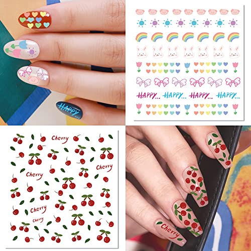 24 Sheets Nail Art Stickers, Nail Sticker Decals for Girl Women, Cute Flower Heart Rainbow Star Nail Stickers Decoration Self-Adhesive - Image 4