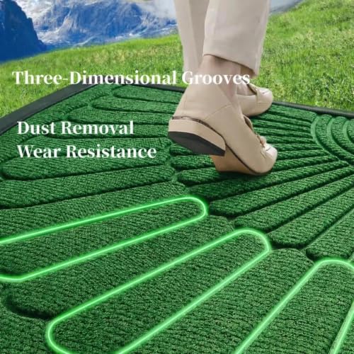 Image of Heavy Duty Front Door Mat 45 x 75 cm, Outdoor Indoor Welcome Mat, Non Slip Dirt Trapper Entrance Rug for Entryway, Patio & Porch,Washable Low Profile Foot Mat (Green D Mat)