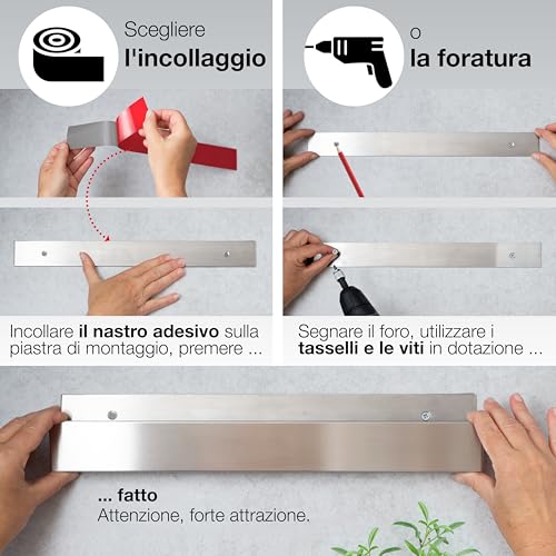 Moritz & Moritz 40 cm Portacoltelli Magnetico - Barra magnetica per coltelli guida universale - Per tenere in ordine coltelli utensili da cucina attrezzi - immagine 6