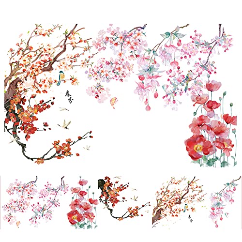 misakinoya マスキングテープ 特殊インク 美し 花 景色 建物 風景 マステ シール 極大 和紙 テープ 広幅 (花と鳥(PET))