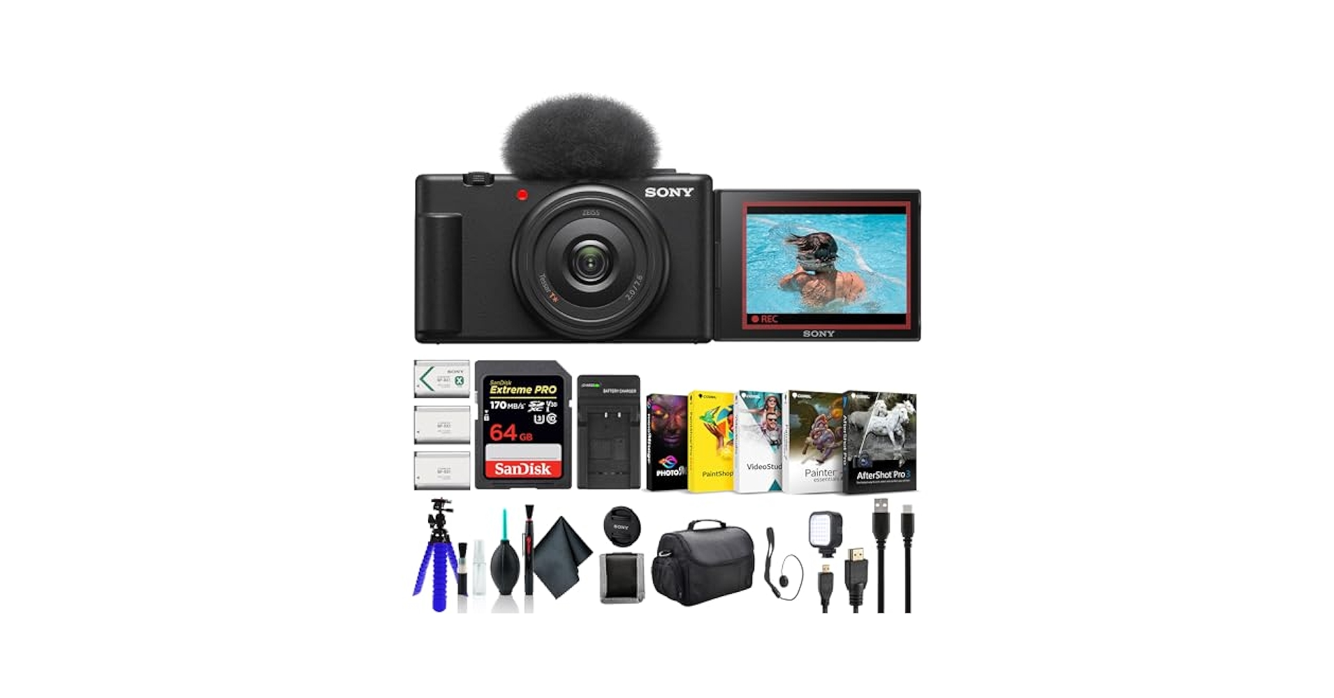 SONY ZV-1F ブラック＋SDカード＋液晶保護＋延長保証付き Sony ZV-1F Compact Vlogging Camera with 32GB SanDisk Memory