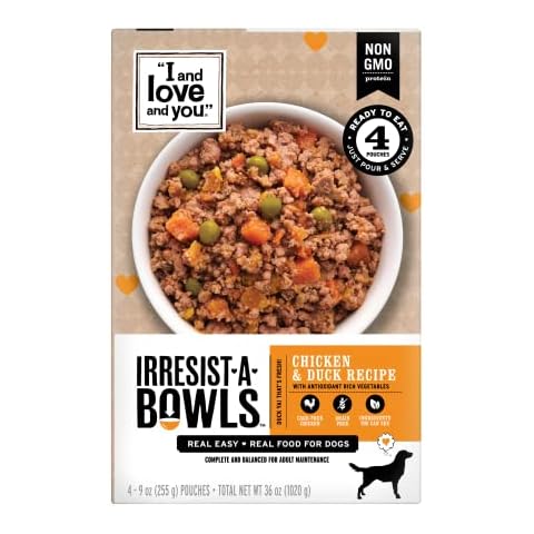 I and love and you Irresist-a-Bowls Freeze Dried Dog Food - Chicken + Duck- Prebiotics, Grain Free, Filler Free, Meal Enchancer, 9oz Pouch, 4pk Cover