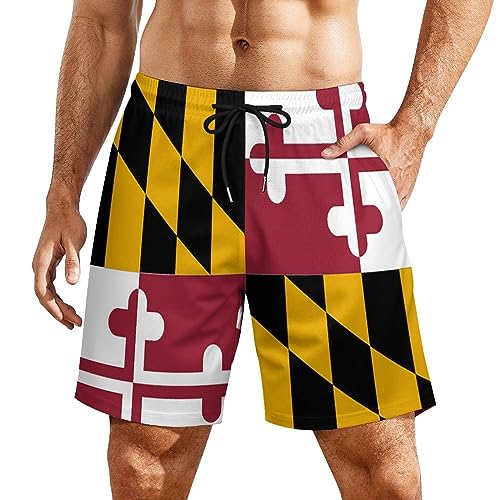 Men's Summer Flag Swim Trunks Quick Dry Surf Boardshorts Bathing Suit Shorts with Pockets