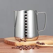 Elvaesther Copo espumador de leite, jarra de espuma de leite, jarra de vapor de aço inoxidável 304 com bico especial sem gotejamento e balança para leite café cappuccino latte art espresso 350 ml