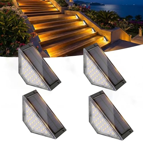 Beuaati Solar Lights Outdoor Garden 4 Pack Solar Step Lights with 24 LEDs IP65 Waterproof LED Garden Lights Suitable for Yard Decoration Patios Fences Paths Steps and Stairs