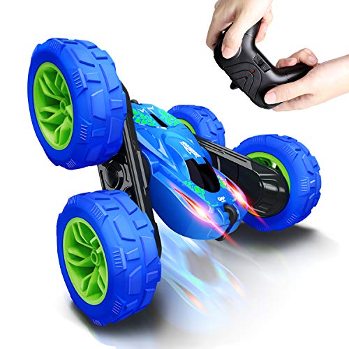 RC Stunt Car for Kids, SHARKOOL 360°Flips Double Sided Rotating 4WD 2.4Ghz Remote Control Car with Sharp Dual-Color Headlights -Best Gift for 2-12 Years Old Kids(All Batteries Included)