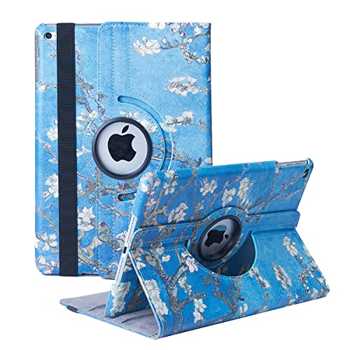 Custodia Cover per iPad 9.7' 2018 2017/ iPad Air 2/ iPad Air – 360 Gradi di Rotante Cover Protettiva Case con Funzione di Auto Svegliati/Sonno per iPad 9.7 6/5 Generazione (Fiore di Albicocca)