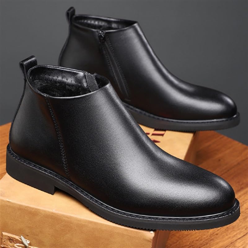 Men's Pointed Toe Leather Shoes Men Boots Side Zipper Lightweight Warm Shoes Anti-Slip Standard Size Polished Finish Business Casual Dress Shoes2