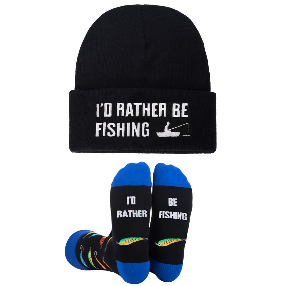 GOAUSHunting Fishing Gifts for Men, Funny Hat and Socks for Him, Father Dad Boys Grandpa Unique Stocking Stuffers, Fishing1, One size