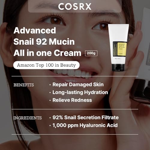 COSRX Advanced Snail 92 All in One Crème(Maxi-Größe) Snail Mucin Gesichtscreme für trockene & empfindliche Haut Feuchtigkeit & Anti Falten mit Schneckenschleim, Feuchtigkeitscreme Korean Skincare 200g – Bild 4