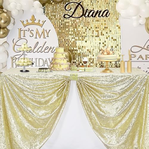 Image of B-COOL 50x50 Inches Light Gold Sequin Tablecloth Glitter Sequins Tablecloth Table Cover for Festival Dinners Bachelorette Party Decor