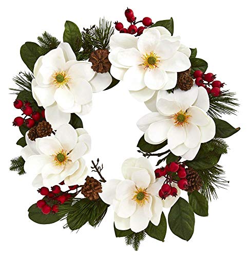 Nearly Natural 4195 26' Magnolia, Pine & Berries Wreath...