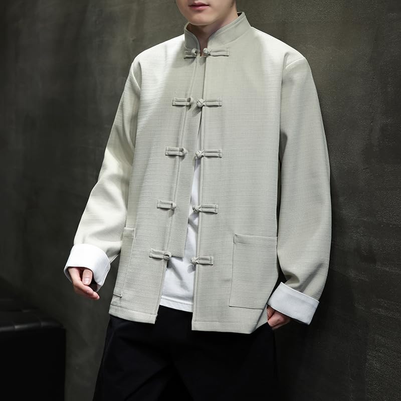 Men's Hanfu Jacket,Chinese Style Spring Autumn Long Sleeve Loose Tang Suit Coat,Retro Traditional Outerwear4
