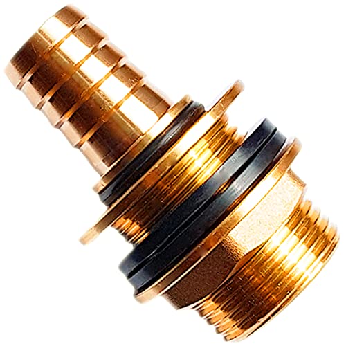 Regentonnendurchführung aus Messing mit 2 Dichtungen für 27mm Loch Regentonne mit Schlauchtülle Außendurchmesser 14mm 1/2' Zoll Halbzoll Tank Fass Durchführung Garten Schlauch