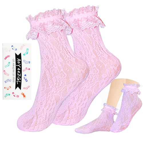 Image of Women Ruffle Cute Socks for mid-calf, Lace Ruffle Frilly Comfortable Cotton Socks Ankle Socks