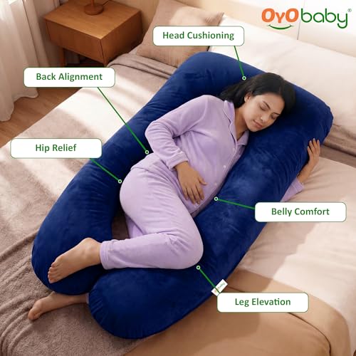 Image of OYO BABY Pregnancy Pillows for Women U-Shape Full Body Pillow | Head-to-Toe Maternity Support for Back, Hips, Legs & Belly | Removable Washable Velvet Cover (Royal Blue)