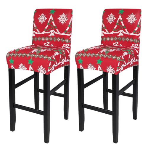 Image of SearchI Christmas Bar Stool Covers Set of 2, Stretch Washable Barstool Seat Covers, Counter Height Chair Covers for Kitchen Dining Room Cafe (Christmas Tree)