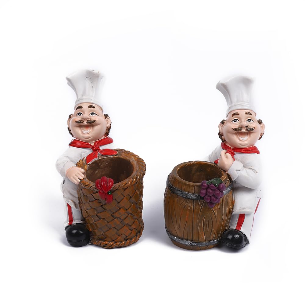Chef Toothpick Holder,Kitchen Counter DecorCute toothpick bucket,2-Piece Resin Figurines with Basket and Barrel Design,Compact size toothpick holder,SIZE:4*3*3in;Suitable for kitchens and restaurants