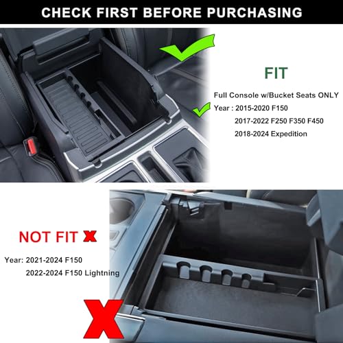 PIMCAR Center Console Organizer Compatible with F150 2020 2019 2018 2017 2016 2015 Armrest Insert Accessories ABS Tray Pallet Storage Box Container