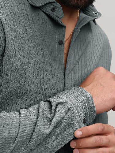 Image of Noble Monk Men's Regular Fit Casual Shirt |Full Sleeve| Polo Neck |Casual Shirts for Men