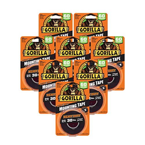 Image of Gorilla 6055001-8 Double-Sided Heavy Duty Mounting Tape (8 Pack), 1 inch x 60 inch, Black