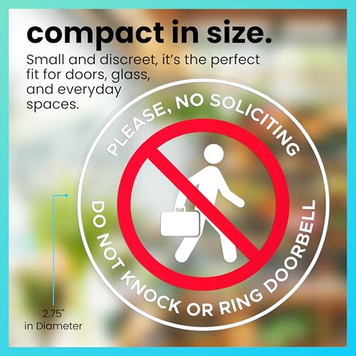 Image of ExcelMark No Soliciting Window Stickers - 2.75 inch Round Transparent Vinyl Sticker Sign - Select From Sticky Front or Sticky Back For Interior or Exterior Use - 3 Designs (Interior)