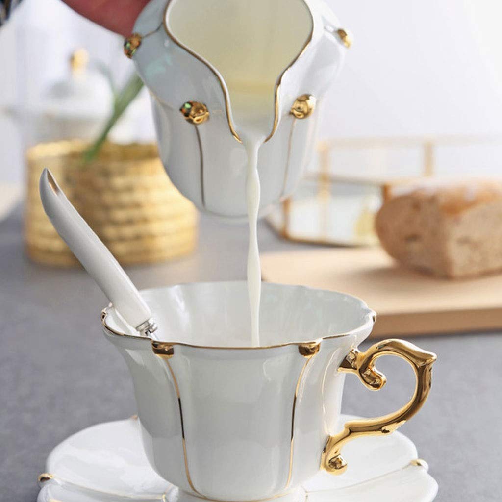 Tazzina da caffè Set tazze da caffè in ceramica, 6 once (circa 180 ml) e 6 piattini, 6 cucchiai, caffettiera, lattiera, zuccheriera, alzata for il caffè, adatto for caffè, latte, tea party pomeridiano