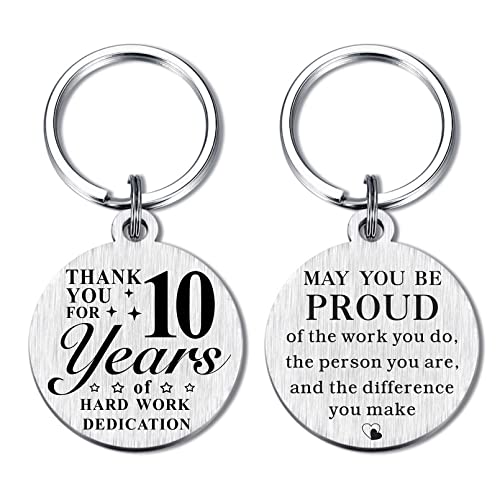 ABNTY 10th Work Anniversary Keychain, Employee Gift, Laser Engraved, Stainless Steel, Silver, Unisex