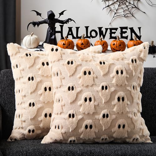 DFXSZ Halloween Pillow Covers 18x18 inch Set of 2 Beige Ghost Throw...