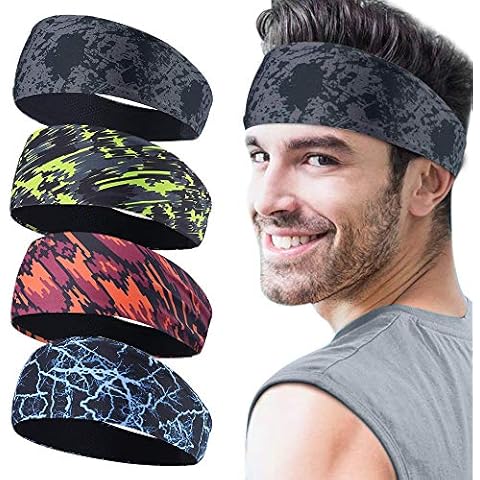 Sport headbands for men, 4 pack, sweatband and sports headband, moisture wicking, workout sweatbands for running, cross training, yoga Cover