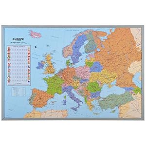 Muurwereldkaart XXL – inclusief 12 markeringsvlaggen – kurk – 90 x 60 cm – Europa, engels