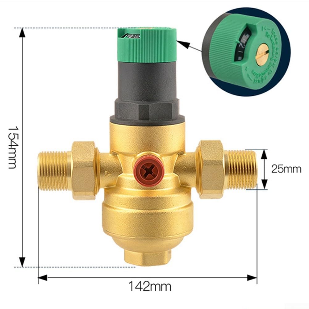 Regolatore di pressione dell'acqua con manometro accurato, 3/4" DN20 Riduttore di pressione dell'acqua in ottone/plastica 34 DN20 per manometro di precisione e filtro (ottone)