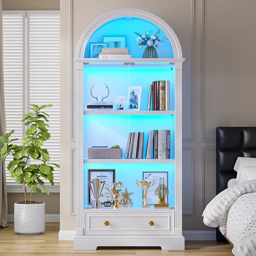 Image of TAGELIER Arched Display Cabinet with Glass Doors & LED Light