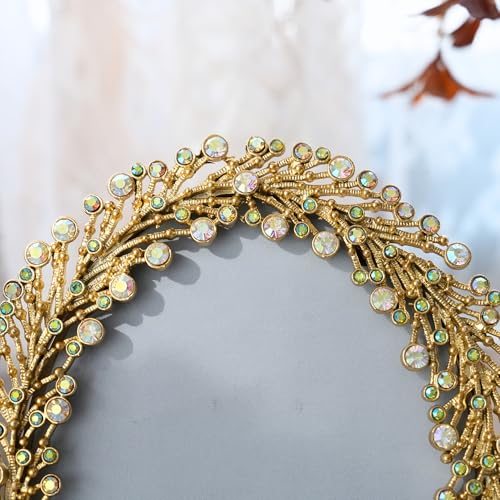 ZIYOO Luxury 3.5x5 Oval Crystal Embellished Gold Picture Frame –Vintage Decorative Frame for Tabletop Display&Home Decor&Gift