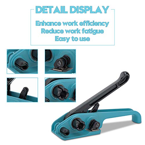 Image of MYFAMIREA Heavy Duty Poly Strapping Tensioner Sealer and Cutter Manual Packing Tools Kit for 1 /2 inch-3 /4 inch Width Polyester Polyproplyn Strap(Lake Blue)